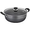 Amazon Solimo Non-Stick Kadhai With Glass Lid | 26 Cm | 4 L | Hammerstone Finish | 3 Coat, 2.9 Mm Thickness|Black