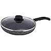 Amazon Solimo Granite Finish Fry Pan with Glass Lid | Induction Base | PFOA Free | High Temperature Resistant Exterior Coating | 22 cm | Grey
